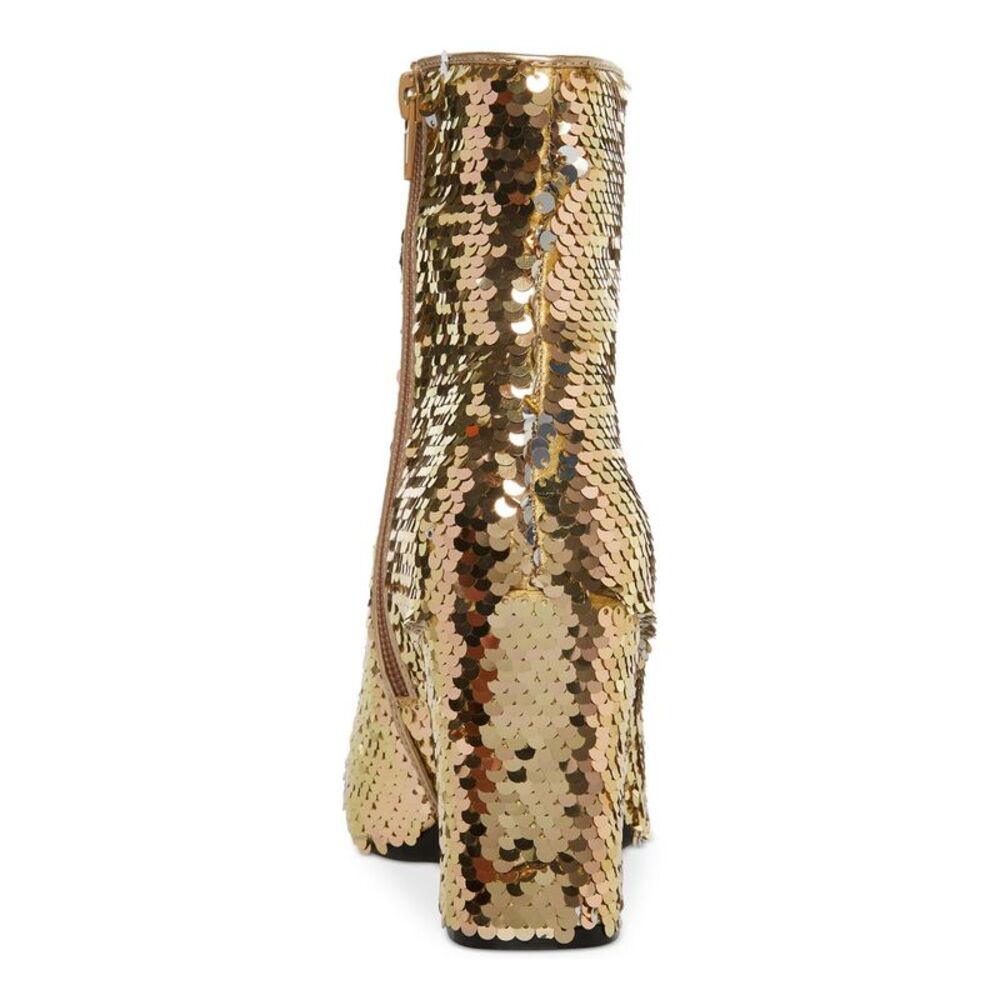 MADDEN GIRL Womens Gold Sequined Cody Pointed Toe Block Heel Booties 5.5 M - Picture 2 of 4